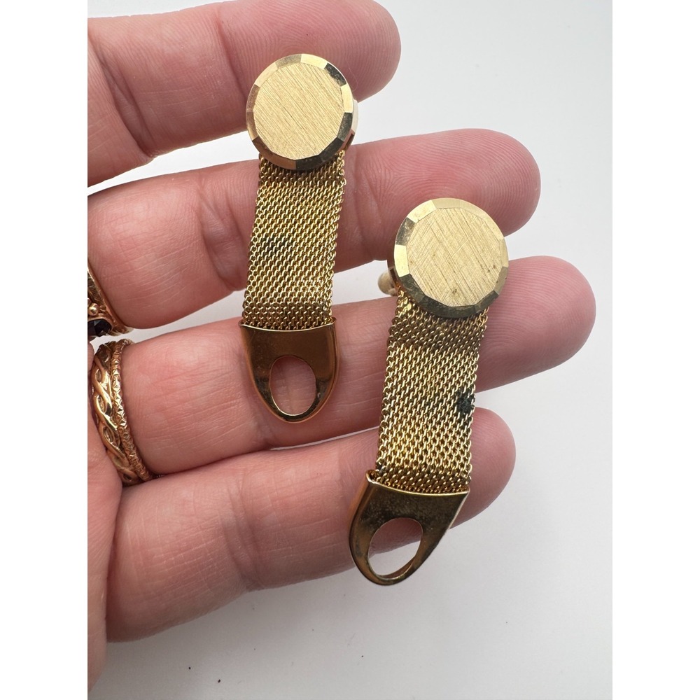 Vintage Anson Cufflinks Mesh Gold Tone Brushed Sunburst MCM - Picture 9 of 10